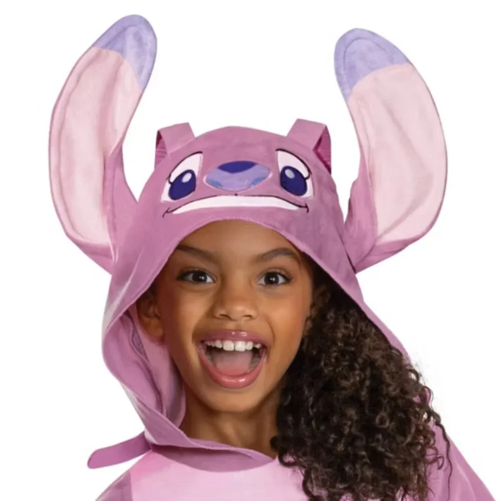 Lilo & Stitch Angel Halloween Costume 7/8 Pink Hooded Jumpsuit Disney Kids Girls